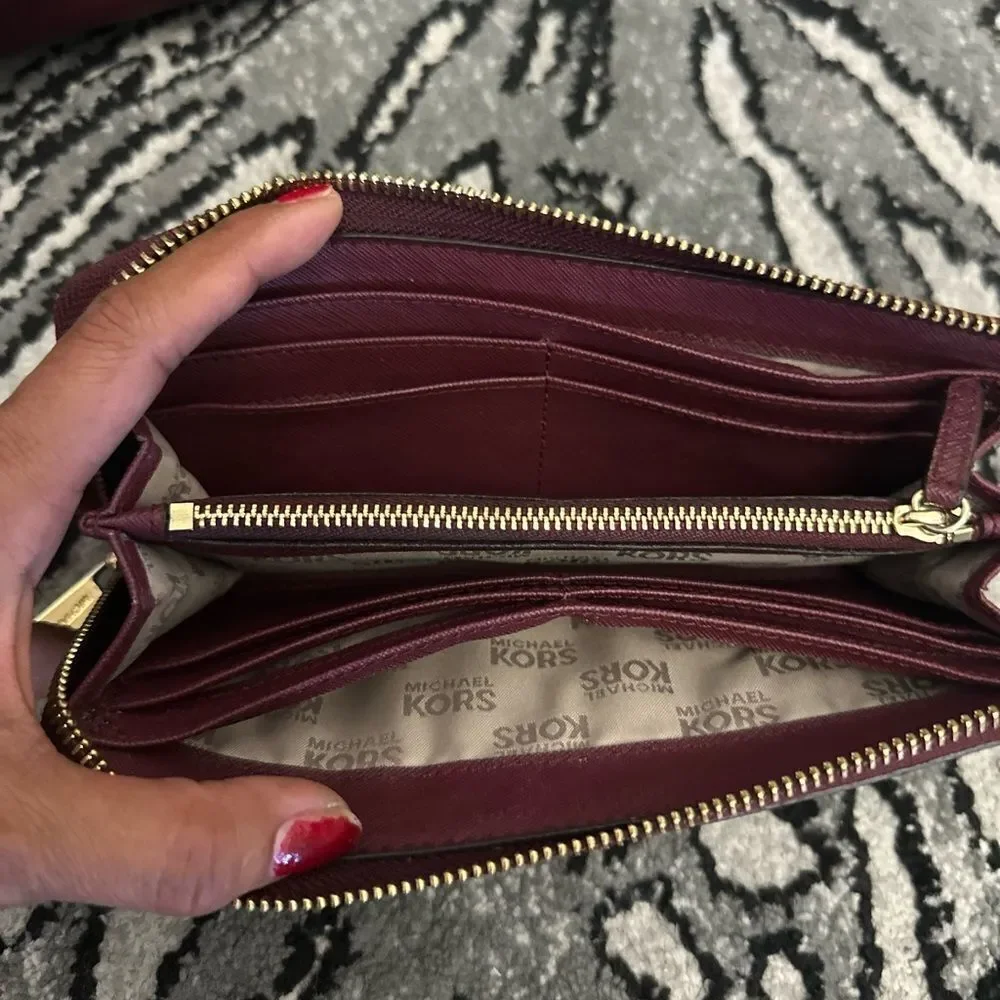 Michael Kors Burgundy Salma Medium Handbag and Wallet Set